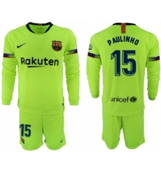 Barcelona #15 Paulinho Away Long Sleeves Soccer Club Jersey