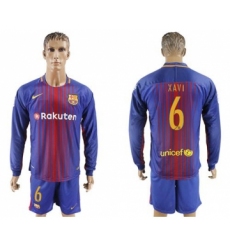 Barcelona #6 Xavi Home Long Sleeves Soccer Club Jersey