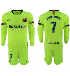 Barcelona #7 Coutinho Away Long Sleeves Soccer Club Jersey