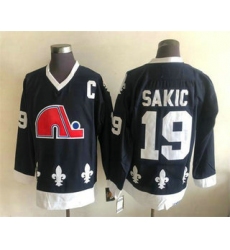 Men's Quebec Nordiques #19 Joe Sakic Black CCM Throwback Stitched NHL Jersey