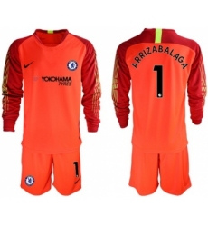 Chelsea #1 Arrizabalaga Red Goalkeeper Long Sleeves Soccer Club Jersey