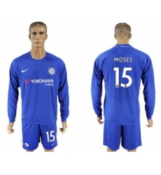 Chelsea #15 Moses Home Long Sleeves Soccer Club Jersey