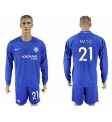 Chelsea #21 Matic Home Long Sleeves Soccer Club Jersey