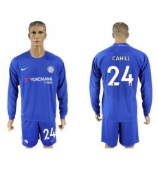 Chelsea #24 Cahill Home Long Sleeves Soccer Club Jersey