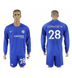 Chelsea #28 Azpilicueta Home Long Sleeves Soccer Club Jersey