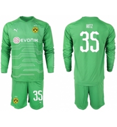 Dortmund #35 Hitz Green Goalkeeper Long Sleeves Soccer Club Jersey