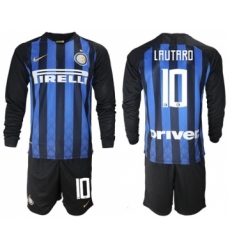 Inter Milan #10 Lautaro Home Long Sleeves Soccer Club Jersey