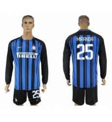 Inter Milan #25 Miranda Home Long Sleeves Soccer Club Jersey