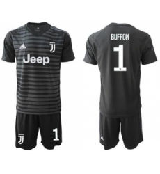 Juventus #1 Buffon Black Goalkeeper Soccer Club Jersey