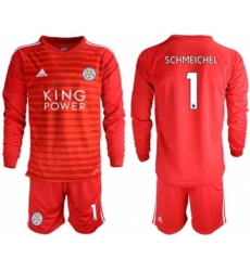 Leicester City #1 Schmeichel Red Goalkeeper Long Sleeves Soccer Club Jersey