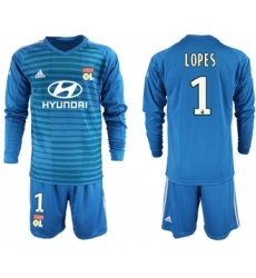Lyon #1 Lopes Blue Goalkeeper Long Sleeves Soccer Club Jersey