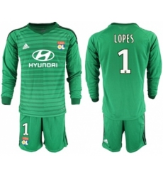 Lyon #1 Lopes Green Goalkeeper Long Sleeves Soccer Club Jersey