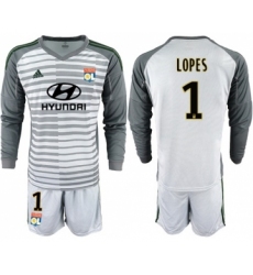 Lyon #1 Lopes Grey Goalkeeper Long Sleeves Soccer Club Jersey