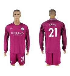 Manchester City #21 Silva Away Long Sleeves Soccer Club Jersey