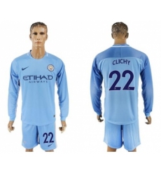 Manchester City #22 Clichy Home Long Sleeves Soccer Club Jersey