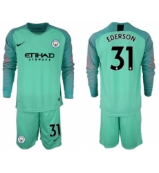 Manchester City #31 Ederson Green Goalkeeper Long Sleeves Soccer Club Jersey