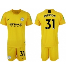 Manchester City #31 Ederson Yellow Goalkeeper Soccer Club Jersey