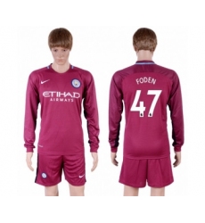 Manchester City #47 Foden Away Long Sleeves Soccer Club Jersey