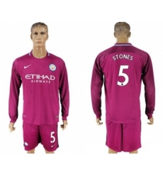 Manchester City #5 Stones Away Long Sleeves Soccer Club Jersey