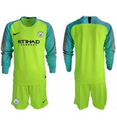 Manchester City Blank Shiny Green Goalkeeper Long Sleeves Soccer Club Jersey
