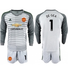 Manchester United #1 De Gea Grey Goalkeeper Long Sleeves Soccer Club Jersey