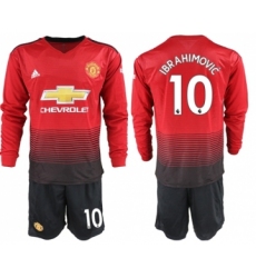 Manchester United #10 Ibrahimovic Red Home Long Sleeves Soccer Club Jersey