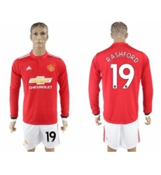 Manchester United #19 Rashford Red Home Long Sleeves Soccer Club Jersey