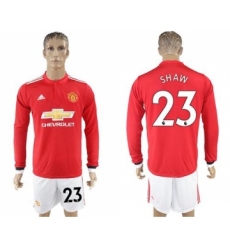 Manchester United #23 Shaw Red Home Long Sleeves Soccer Club Jersey