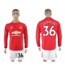 Manchester United #36 Darmian Red Home Long Sleeves Soccer Club Jersey