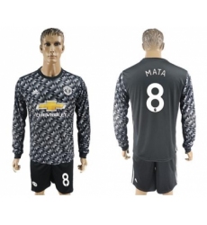 Manchester United #8 Mata Black Long Sleeves Soccer Club Jersey