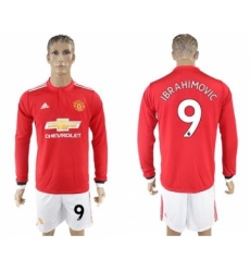 Manchester United #9 Ibrahimovic Red Home Long Sleeves Soccer Club Jersey