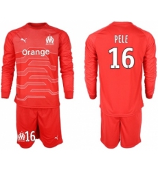 Marseille #16 Pele Red Goalkeeper Long Sleeves Soccer Club Jersey