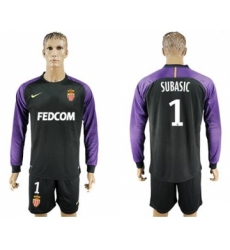 Monaco #1 Subasic Black Goalkeeper Long Sleeves Soccer Club Jersey