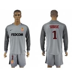 Monaco #1 Subasic Grey Goalkeeper Long Sleeves Soccer Club Jersey
