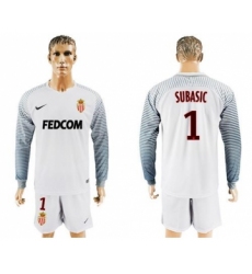 Monaco #1 Subasic White Goalkeeper Long Sleeves Soccer Club Jersey