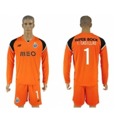 Oporto #1 I.Casillas Orange Goalkeeper Long Sleeves Soccer Club Jersey