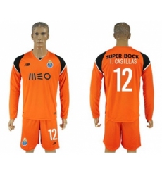 Oporto #12 I.Casillas Orange Goalkeeper Long Sleeves Soccer Club Jersey