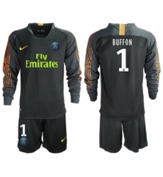 Paris Saint-Germain #1 Buffon Black Goalkeeper Long Sleeves Soccer Club Jersey
