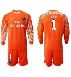 Paris Saint-Germain #1 Buffon Orange Goalkeeper Long Sleeves Soccer Club Jersey