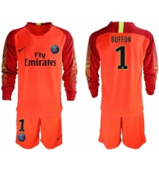 Paris Saint-Germain #1 Buffon Red Goalkeeper Long Sleeves Soccer Club Jersey