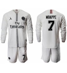 Paris Saint-Germain #7 Mbappe White Jordan Long Sleeves Soccer Club Jersey