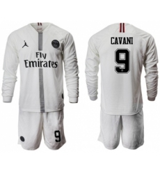 Paris Saint-Germain #9 Cavani White Jordan Long Sleeves Soccer Club Jersey