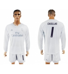 Real Madrid #1 Casillas Marine Environmental Protection Home Long Sleeves Soccer Club Jersey