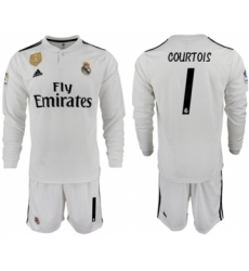 Real Madrid #1 Courtois White Home Long Sleeves Soccer Club Jersey