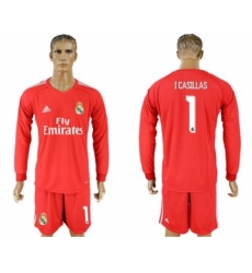 Real Madrid #1 I Casillas Red Goalkeeper Long Sleeves Soccer Club Jersey