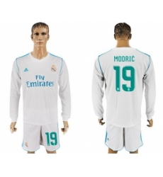 Real Madrid #19 Modric White Home Long Sleeves Soccer Club Jersey