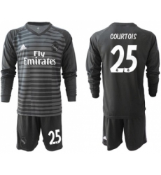 Real Madrid #25 Courtois Black Goalkeeper Long Sleeves Soccer Club Jersey