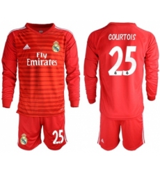 Real Madrid #25 Courtois Red Goalkeeper Long Sleeves Soccer Club Jersey
