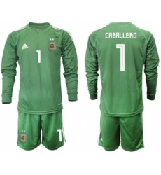 Argentina #1 Caballero Army Green Long Sleeves Goalkeeper Soccer Country Jersey