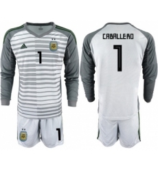 Argentina #1 Caballero Grey Long Sleeves Goalkeeper Soccer Country Jersey